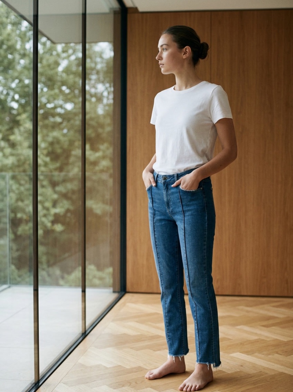 PAIGE Julia pintuck front seam straight-leg ankle jeans sz 32
